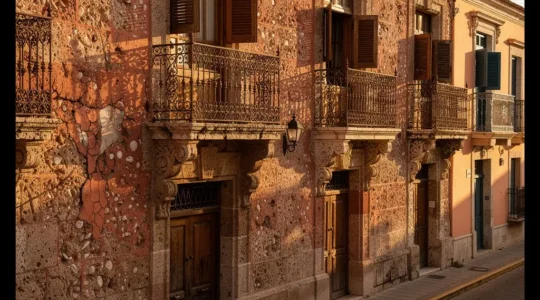 Détail architectural d'un balcon colonial avec grilles en fer forgé de la Zone Coloniale de Saint-Domingue