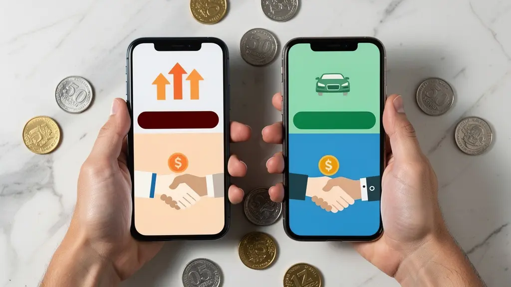 Comparaison visuelle entre applications de transport Uber et Indriver sur smartphone
