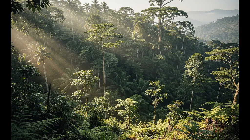 Vue latérale montrant les différentes strates de végétation dans une forêt tropicale dominicaine