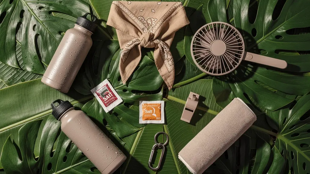 Vue aérienne d'équipement de randonnée organisé sur surface naturelle