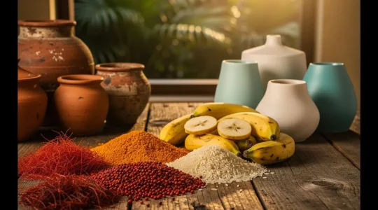 Scène de cuisine montrant la fusion entre les traditions espagnoles et dominicaines avec des ingrédients typiques