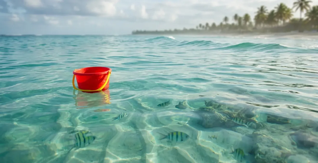 Eau cristalline et peu profonde de la mer des Caraïbes à Bayahibe, idéale pour les jeunes enfants