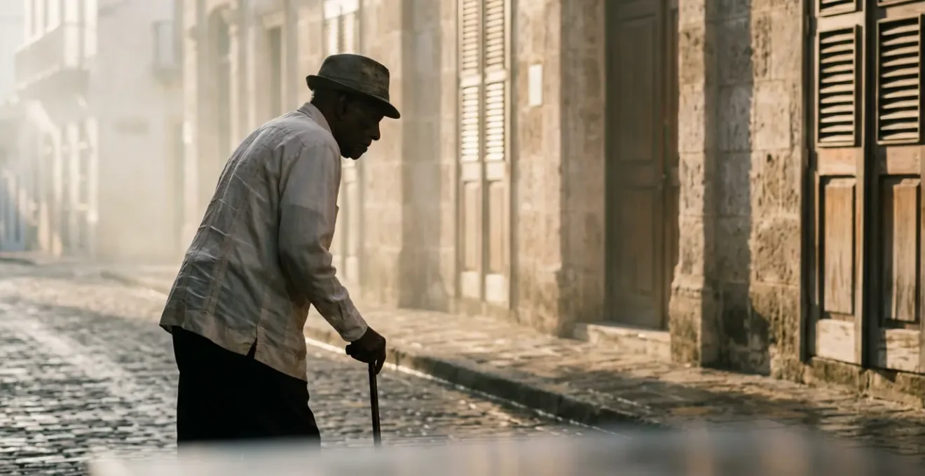 Vue perspective de la rue Las Damas avec ses pavés historiques dans la lumière dorée