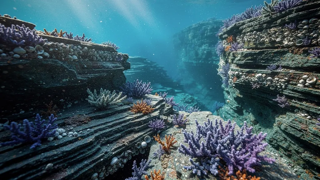 Coupe transversale sous-marine montrant les bancs d'Argent et de la Nativité créant une barrière naturelle protectrice