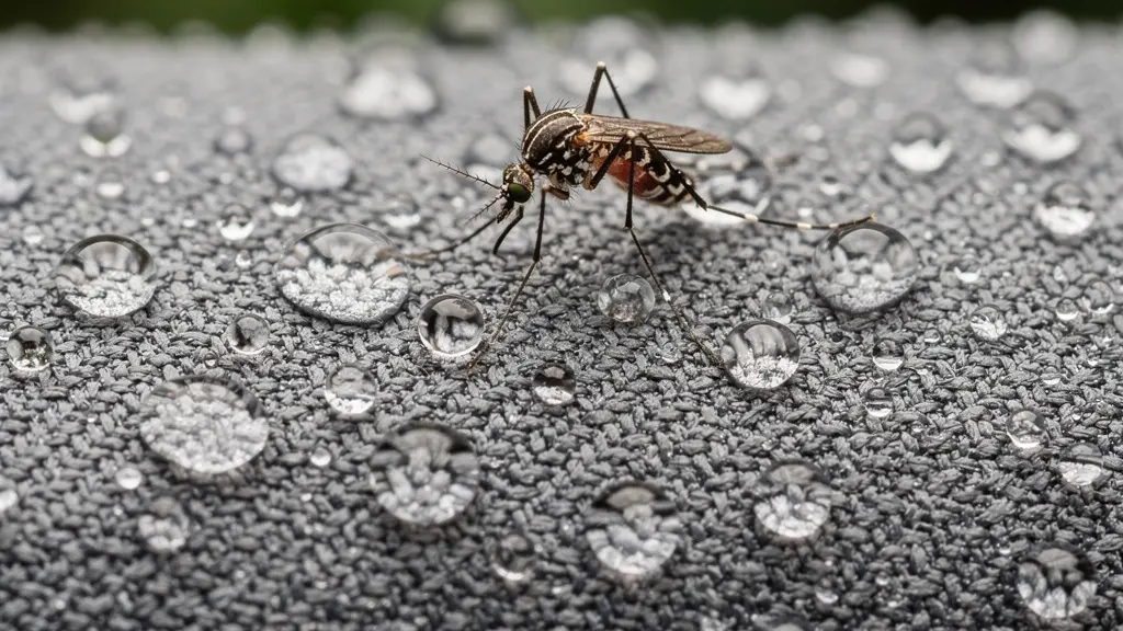 Détail macro de tissu technique tropical avec traitement anti-insectes
