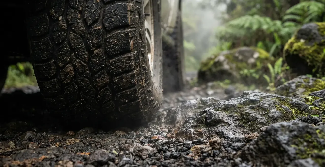 SUV tout-terrain sur une route de montagne bordée de végétation tropicale en République Dominicaine