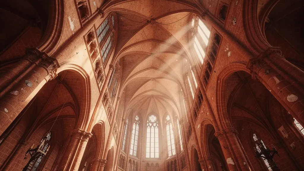 Voûtes gothiques en pierre corallienne de la cathédrale de Saint-Domingue illuminées par lumière naturelle