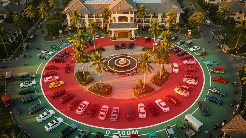 Carte visuelle montrant les zones de prix autour d'un hôtel touristique